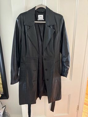 Urban Outfitters Black Leather Trench Jacket